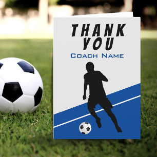 Cartão De Agradecimento Jogador de Futebol Azul Carta Obrigado Treinador