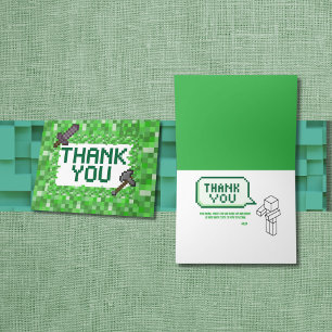 Cartão De Agradecimento Jogador Pixelado Verde Edifício Dobrado Obrigado 