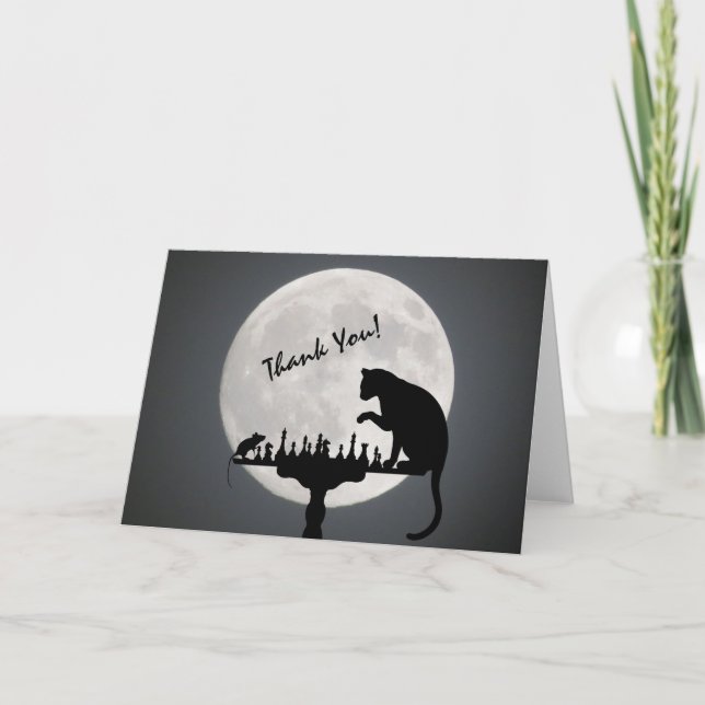 Cartão De Agradecimento Jogo Chess Full Moon Cat e Mouse (Frente)