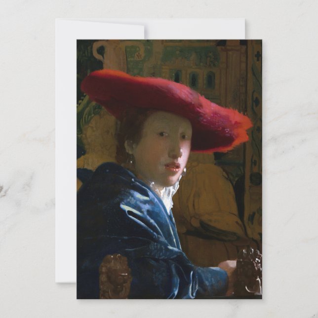Cartão De Agradecimento Johannes Vermeer - Rapariga com Chapéu Vermelho (Frente)