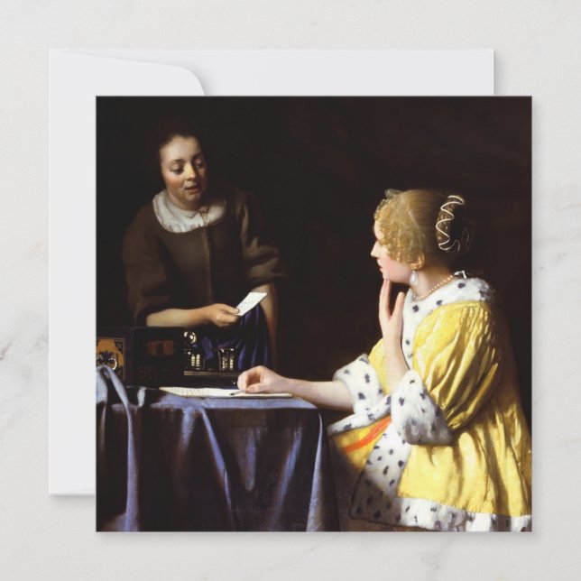 Cartão De Agradecimento Johannes Vermeer - Senhora e Maid (Frente)