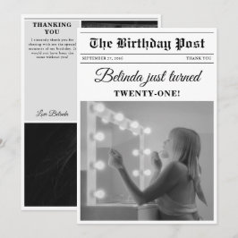 Cartão De Agradecimento Jornais de aniversário diversão Foto em preto e br