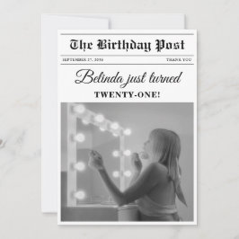 Cartão De Agradecimento Jornais de aniversário diversão Foto em preto e br