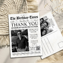 Cartão De Agradecimento Jornal de Aniversário Personalizado
