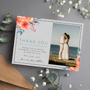 Cartão De Agradecimento Joyful Floral Orange e Teal Bright