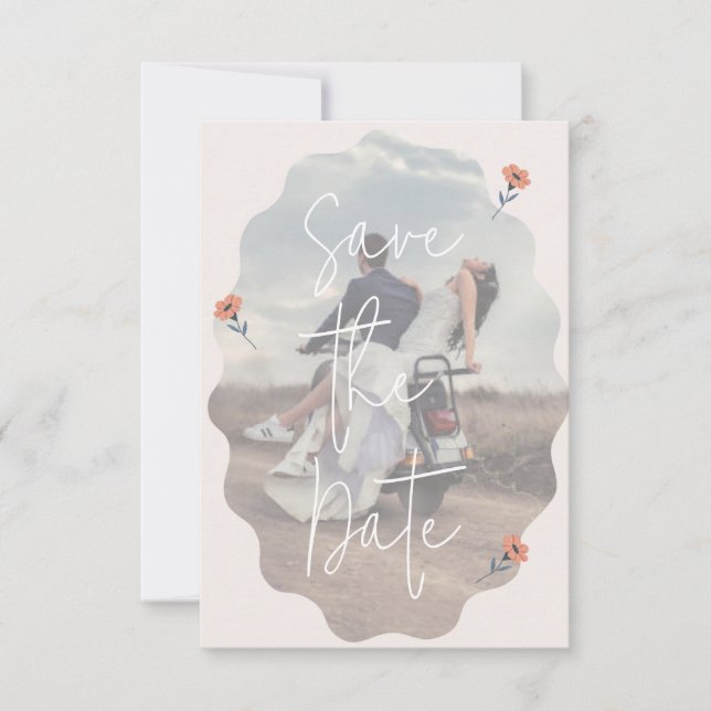 Cartão De Agradecimento Joyful Retro Pink Weding the date card (Frente)