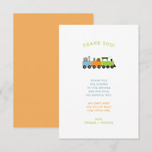 Cartão De Agradecimento JUNGLE ANIMAL TRAIN chá de fraldas, obrigado