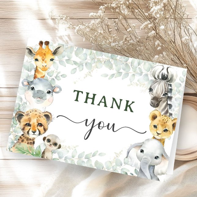 Cartão De Agradecimento Jungle Animals Safari Baby Shower Folded Thank (Criador carregado)