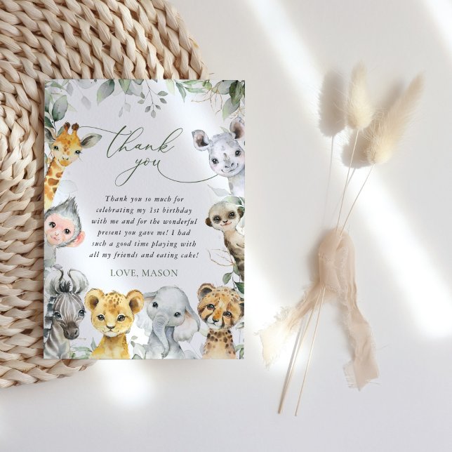 Cartão De Agradecimento Jungle Animals, Safari, Wild One, First Birthday (Criador carregado)