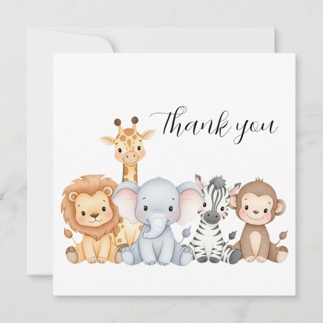 Cartão De Agradecimento Jungle Safari "It's About To Get Wild" Baby Shower (Frente)