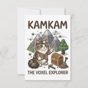 Cartão De Agradecimento KAMKAM O Explorador de Voxel Gato Gamer Divertido