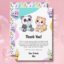Cartão De Agradecimento Kawaii Panda & Tiger Bubble Tea Aniversário Infant
