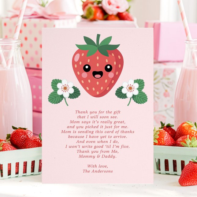 Cartão De Agradecimento Kawaii Strawberry Baby Shower Thank You Card (Criador carregado)