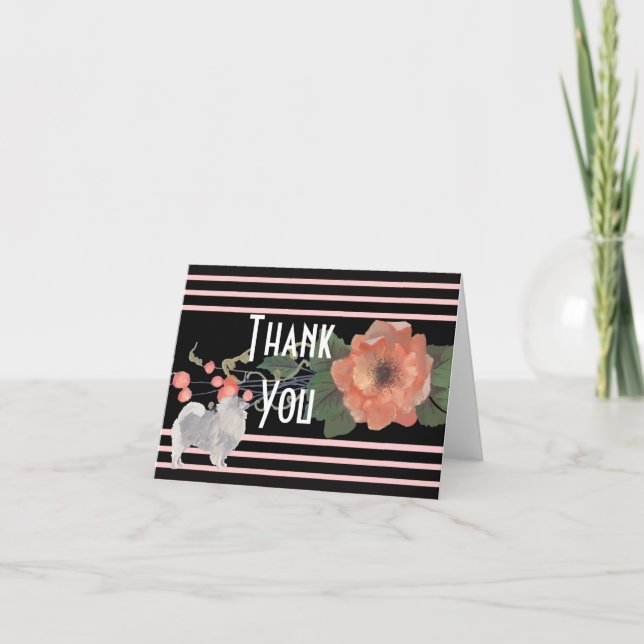 Cartão De Agradecimento Keeshond em Melon Floral Obrigado (Frente)