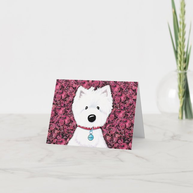 Cartão De Agradecimento KiniArt Westie Impressões Floral (Frente)