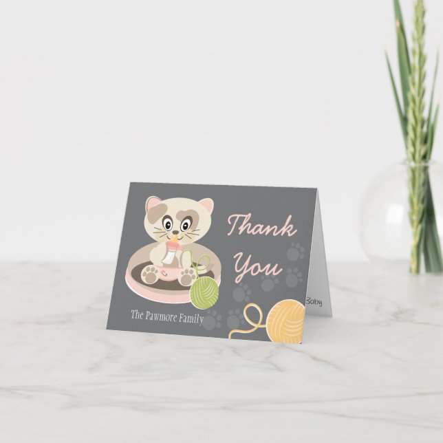 Cartão De Agradecimento Kitten in Diapers Baby Shower Thank You Card (Frente)
