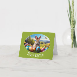 Cartão De Agradecimento Kleiner Osterhase in Landschaft, oval - Grußkarte,