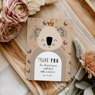 Cartão De Agradecimento Koala Crown Boho Neutral Thank You Baby Shower