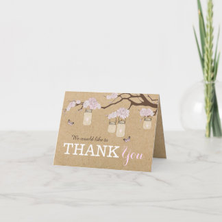 Cartão De Agradecimento Kraft Paper Pink Dahlia Flower Branch Thank You