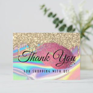 Cartão De Agradecimento Lábios Glam Glitter Drives Faux Rainbow Holográfic