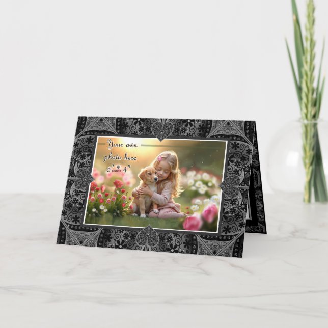 Cartão De Agradecimento Lace cerâmico Preto (Frente)