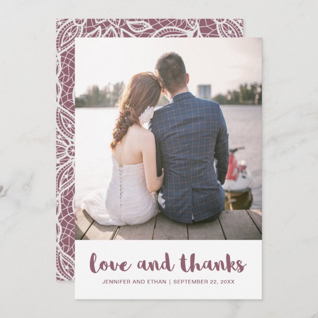 Cartão De Agradecimento Lace Look Mauve Wedding Foto De Obrigado (Frente/Verso)