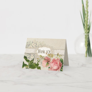 Cartão De Agradecimento Lace Moderno Vintage com Manchas de Chá em Hortêns