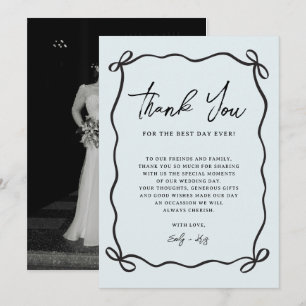 Cartão De Agradecimento Laço Azul de Coquete Fotografia de Casamento