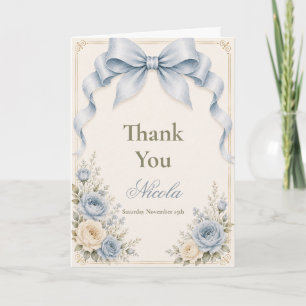 Cartão De Agradecimento Laço Coquete Azul Floral Dusty Sweet Sixteen