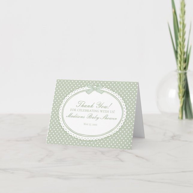Cartão de Agradecimento Laço Coquete Gingham Verde (Frente)