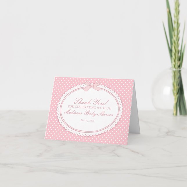 Cartão de Agradecimento Laço Coquette Gingham Rosa (Frente)