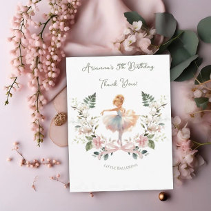 Cartão De Agradecimento Laço Cor-de-Rosa Caprichoso e Bailarina em Aquarel