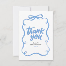 Cartão De Agradecimento Laço de Fita Azul Empoeirado Bridal Shower Caprich