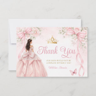 Cartão De Agradecimento Laço de Fita Floral Rosa Quinceañera Floral Th