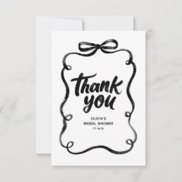 Cartão De Agradecimento Laço de Fita Preto Brincalhão Chá de Noiva