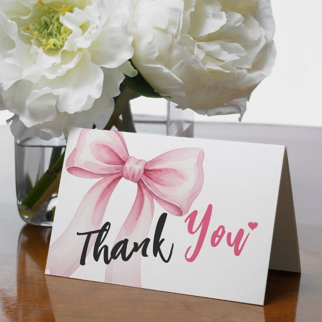 Cartão De Agradecimento Laço de fita rosa (Pink Bow Ribbon Thank You Card
)
