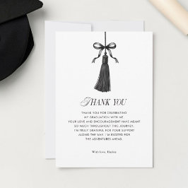 Cartão De Agradecimento Laço Preto com Borla Moderno Festa de Formatura Fa