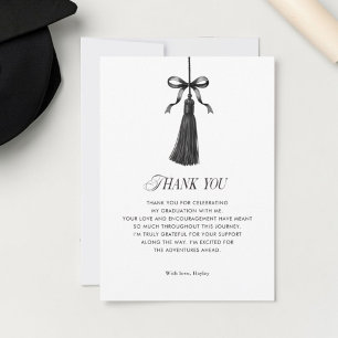 Cartão De Agradecimento Laço Preto com Borla Moderno Festa de Formatura Fa