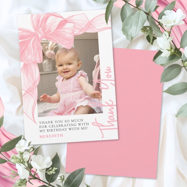 Cartão De Agradecimento Laço Rosa (Pink Bow Thank You Card)
