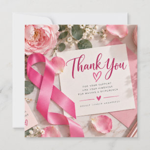 Cartão De Agradecimento Laço Rosa Conscientização do Câncer de Mama Floral