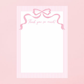 Cartão De Agradecimento Laço Rosa, Fita Rosa e Branca