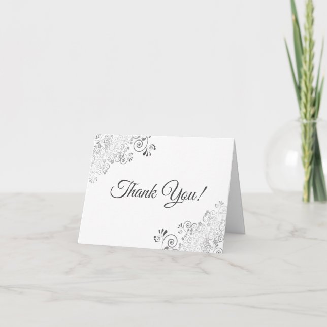 Cartão De Agradecimento Lacy Silver Frills Elegante Foto De Casamento Bran (Frente)