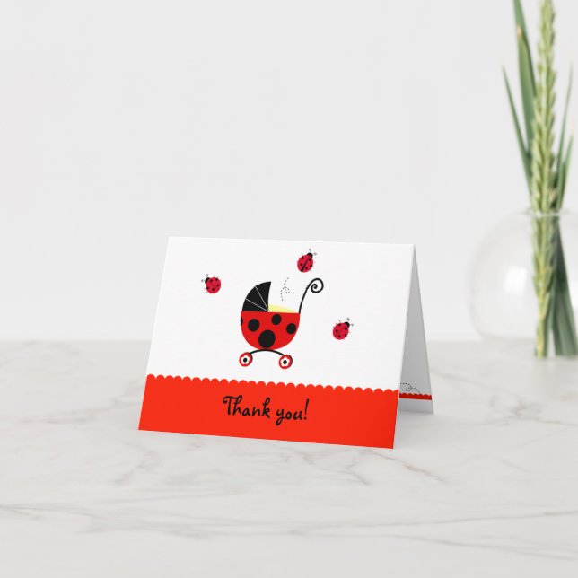 Cartão De Agradecimento Ladybug Baby Shower Folded Thank You note cards (Frente)