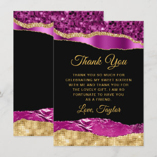 Cartão De Agradecimento Lágrimas de Glamour Roxo e Dourado Sweet Sixteen