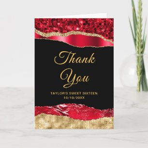 Cartão De Agradecimento Lágrimas Glamurosas de Ouro e Vermelho Sweet Sixte
