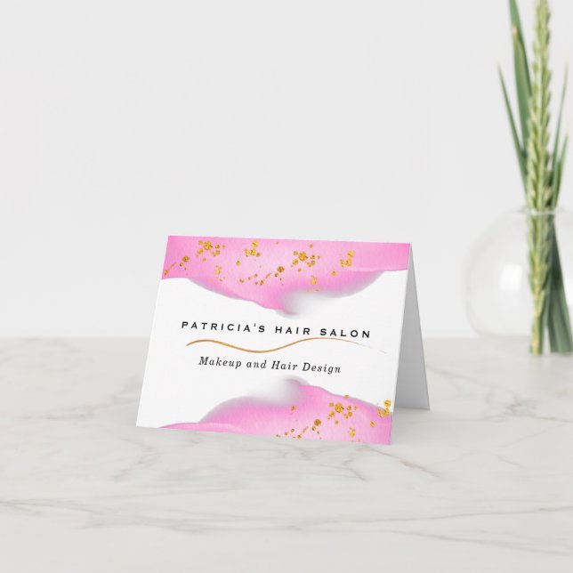 Cartão De Agradecimento Lâmpada Elegante Rosa E Luminosa Dourada (Frente)