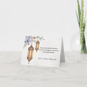 Cartão De Agradecimento Lâmpadas Elegantes de Aquarela Eid Al-Adha Mubarak