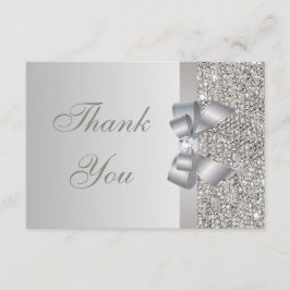 Cartão De Agradecimento Lantejoulas Prateadas, Laço e Diamante Obrigado pe