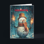 CARTÃO DE AGRADECIMENTO LANTERN SNOWMAN GRANDSON CHRISTMAS CARDD<br><div class="desc">Aqui está um cartão de Natal adorável para o seu neto.</div>