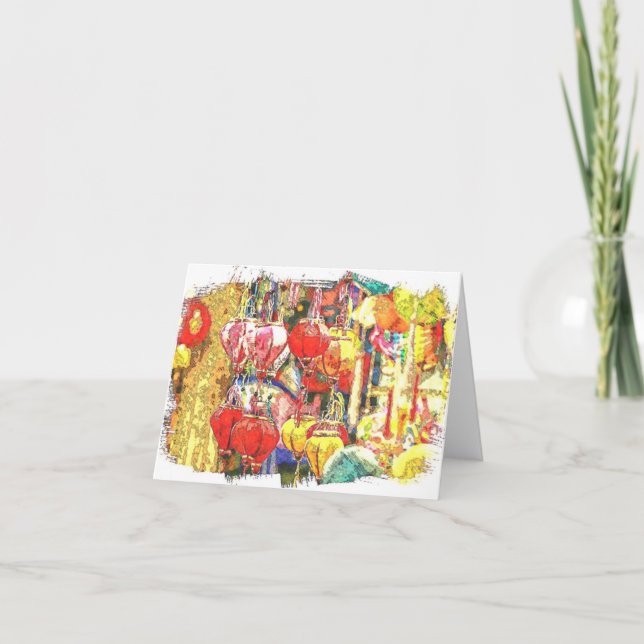 Cartão De Agradecimento Lanterna Vietnamita Dobrou o Ntecard (Frente)